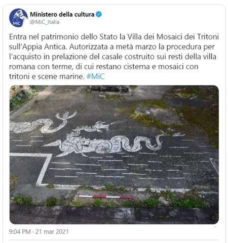 Overheid koopt Villa dei Mosaici dei Tritoni aan Via Appia Antica villa_tritone_appia_210321