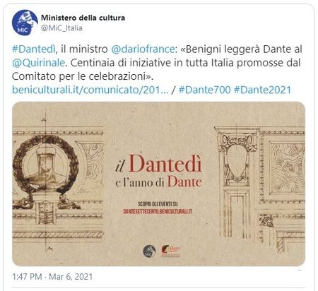 Roberto Benigni leest voor uit Dante Alighieri in Palazzo del Quirinale dantedi
