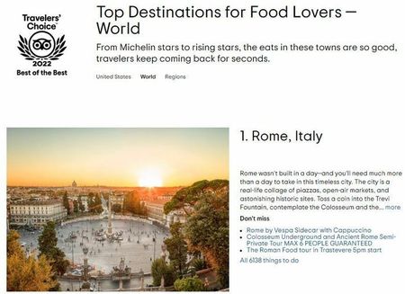 Rome verkozen als beste bestemming ter wereld voor liefhebbers van lekker eten topdestination